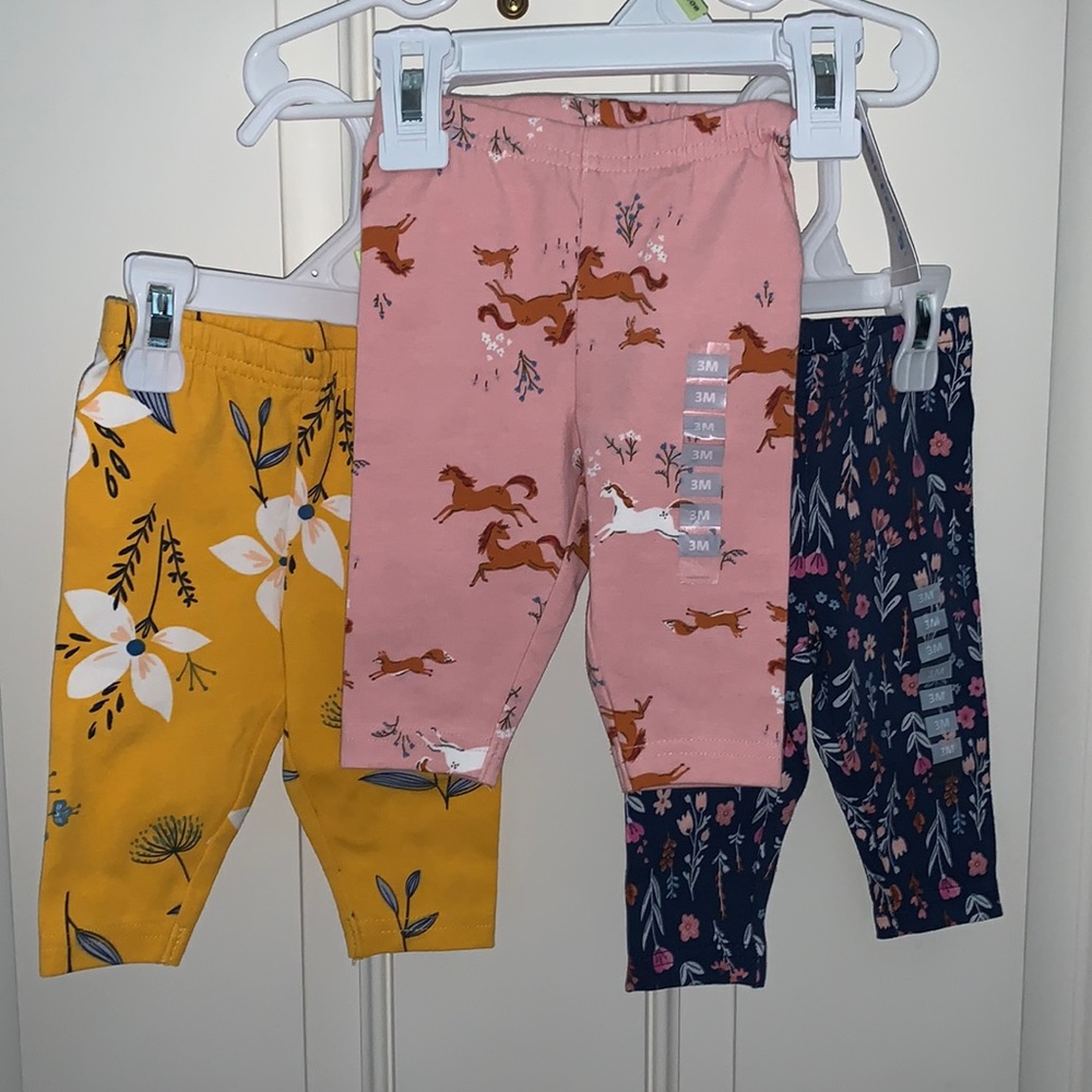 Carter’s, NWT, 3-6m, Bundle or 3 Pair Pants,(1)Horses,(1)Lg Floral (1)Sm Floral